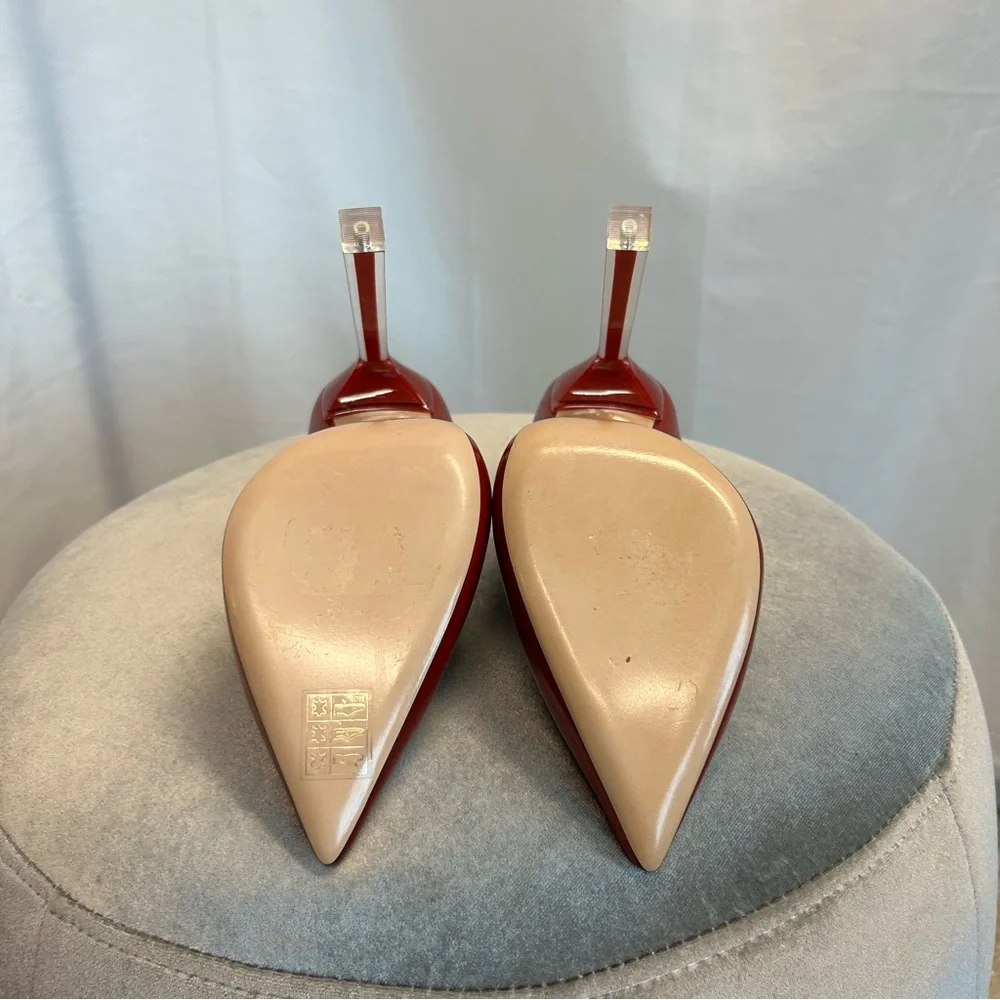 Casadei red patent leather high heel pumps with acrylic blade heel Sz 40 NWOB - Picture 7 of 9